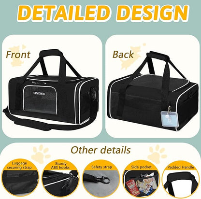 Petskd Pet Carrier 17x13x9.5 Southwest Airline Approved, Pet Travel Carrier Bag for Small Cats and Dogs, Soft Dog Carrier for 1-15 LBS Pets,Dog Cat Carrier with Safety Lock Zipper (Black)