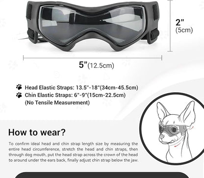 NAMSAN Dog Sunglasses Medium Breed UV Protection Pug Dog Goggles for Small to Medium Dogs Windproof Anti-fog Snowproof Puppy Glasses