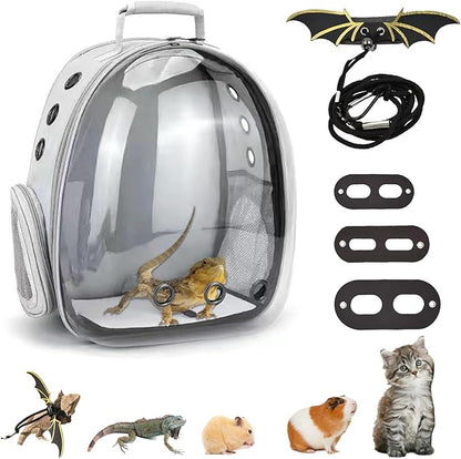 Bearded Dragon Carrier with Harness and Leash Set Large Small Animal Carrier Backpack Bubble Window Portable Small Pet Carrier for Reptile Lizard Rabbit Bird Guinea Pig Cat Travel Walking