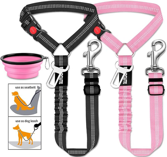 3 Piece Set Dog Seat Belt Retractable Dog Car Seatbelts Adjustable Pet Seat Belt for Vehicle Headrest Restraint Adjustable Heavy Duty & Elastic & Durable Car Harness for Dogs