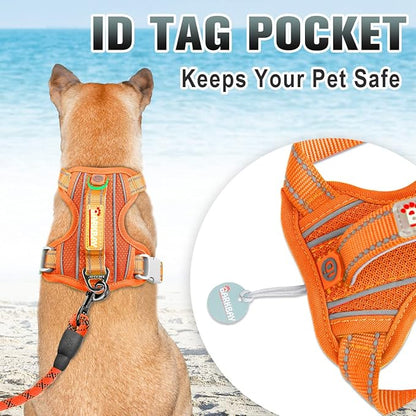 BARKBAY No Pull Dog Harness Large Step in Reflective Dog Harness with Front Clip and Easy Control Handle for Walking Training Running with ID tag Pocket(Orange