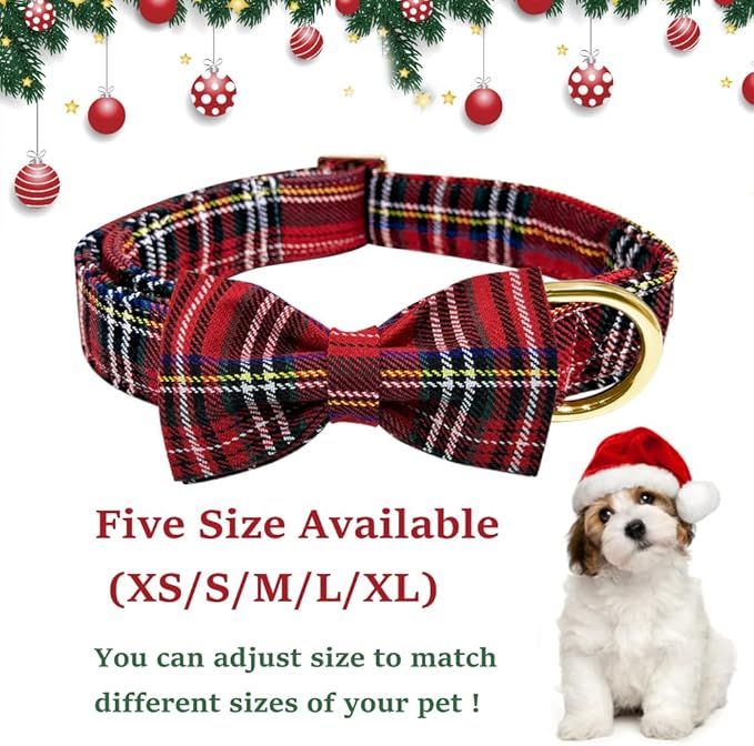 Christmas Day Dog Collar with Bow Red Green
