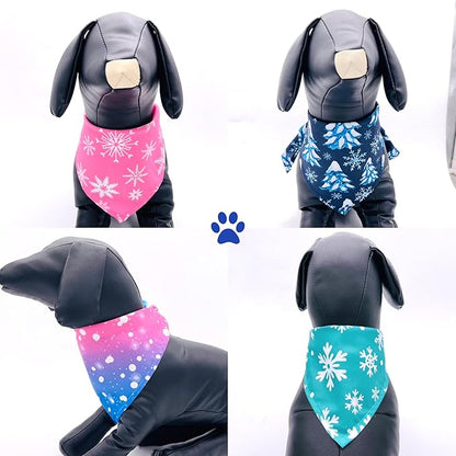 10PCS Big Dog Bandanas Winter Bulk for Large XL Breed Dog Snow Forest Ice PineTree Pattern Kerchief Triangle Bibs Head Scarves for Boys and Girls Grooming Accessories Costume