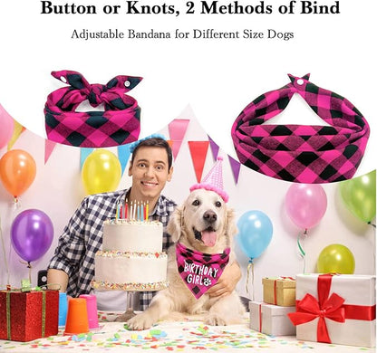 Birthday Plaid Dog Bandana with Button