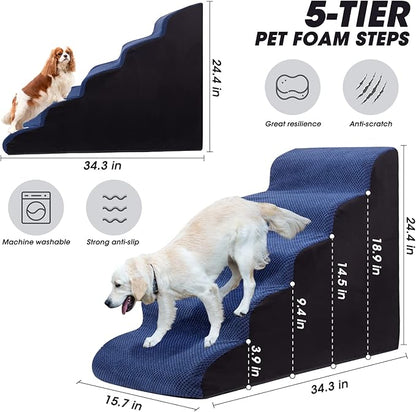 Foam 5 Tier Dog Steps&Stairs for High Beds 25 inches High