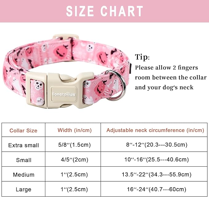 Lionet Paws Halloween Pink Dogs Collar Halloween 13.5-22 inches