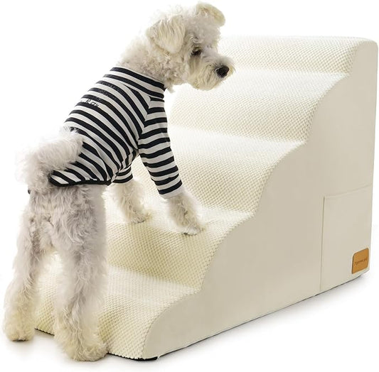 Dog Stairs for Small Dogs 5 Tiers Step,White,5 Steps