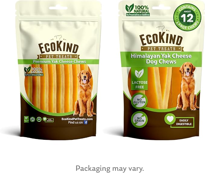 EcoKind Premium Gold Yak Cheese Himalayan Dog Chews, Dog Treats Large Breed, All Natural, High Protein, for Aggressive Chewers, Large - 12+ Chews (3 lb)