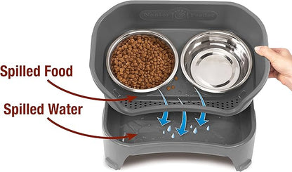 Neater Feeder - Express Model - Mess-Proof Cat Bowls (Cat, Gunmetal Grey) – Made in USA – Elevated, No Spill, Non-Tip, Non-Slip, Raised Stainless Steel Food & Water Pet Bowls