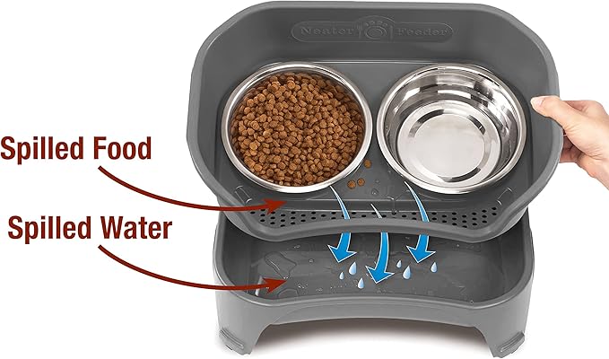 Neater Feeder - Express Model - Mess-Proof Dog Bowls (Medium/Large, Gunmetal Grey) – Made in USA – Elevated, No Spill, Non-Tip, Non-Slip, Raised Stainless Steel Food & Water Pet Bowls