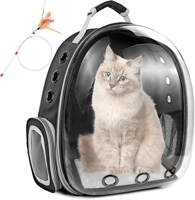 Cat Backpack,Pet Bubble Carrier Backpack Airline Approved,Cat Bookbag with Cat Toy,Small Animal Travel Carrying Bag for Puppy Dog Kitten Bunny Bird Chicken Guinea Pig with Hiking Walking Outdoor Use