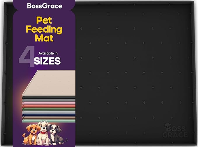 32x24x1” XL Dog Food Mat - All Purpose Silicone Pet Food Mat, Cat Litter Mat, Under Sink Mat - Raised Edges Dog Mat for Food and Water Prevent Spill, Waterproof Cat Food Mat Protect Floors