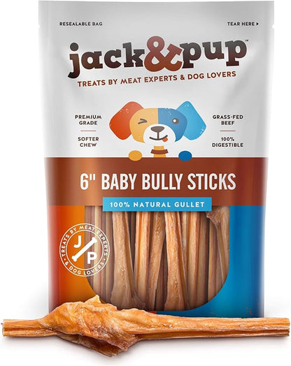 Jack&Pup for Dogs Bladder Bully Sticks for Small Dogs - 6 Inch Baby Bully Stick Dog Chew, Premium Grade All Natural Gourmet Puppy Treat Chews - for Teething Puppies (10 Pack)