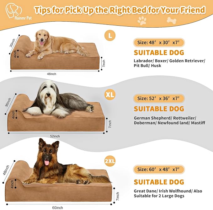 7" Orthopedic Dog Bed for Large Dogs and Extra Large Dogs - XL Dog Bed with Scratch-Resistant Microsuede Cover & Machine Washable Removable Waterproof Cover Jumbo Dog Bed (X-Large, Khaki)