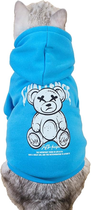 QWINEE Cartoon Bear Print Dog Hoodie Dog Sweatshirt