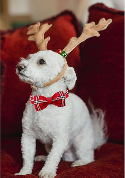 Lionheart glory Christmas Plaid Dog Collar, Red Dog Bow Collar Adjustable Soft and Comfortable Bowtie Collars for Small Dogs Girl or Boy Pet Gift Fall Collar Dog Bow