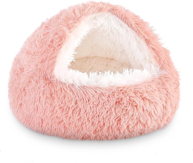 NOYAL Dog Bed Round Hooded Plush Cat Cave