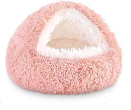 NOYAL Dog Bed Round Hooded Plush Cat Cave