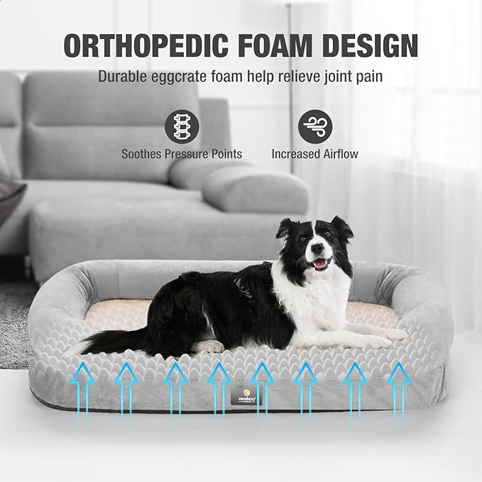 Veehoo XL Dog Bed for Large Dogs 4-Sides Bolster