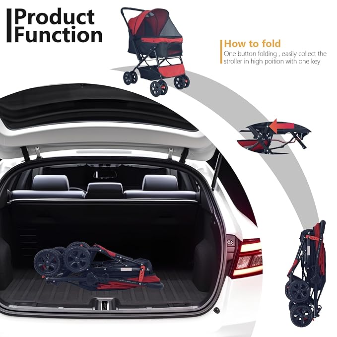 Reversible Handlebar Pet Stroller for Medium Dogs 360 Rotating 2 Security