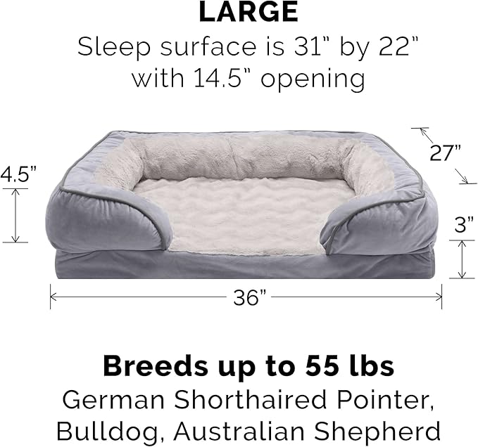Furhaven Orthopedic Dog Bed for Large/Medium Dogs w/ Removable Bolsters & Washable Cover 55 lbs