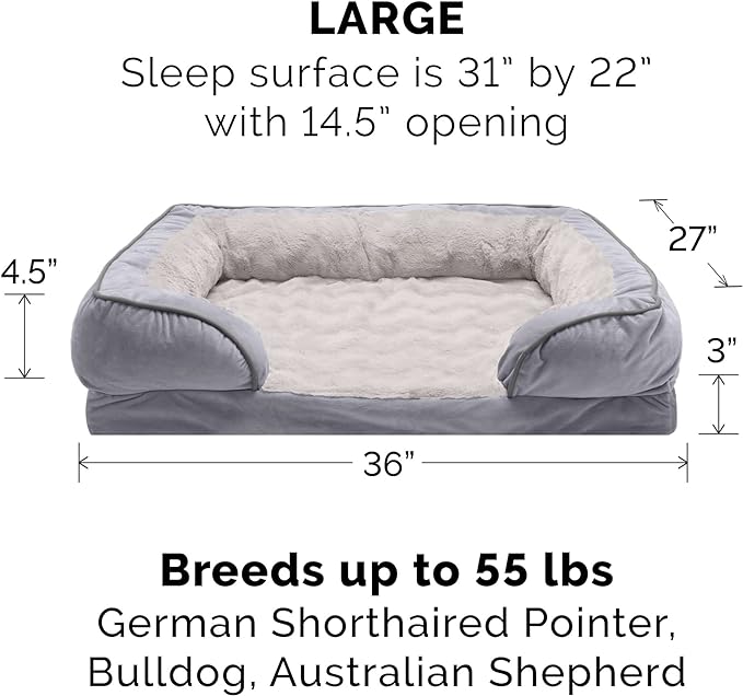 Furhaven Cooling Gel Dog Bed for Large/Medium Dogs w/ Removable Bolsters & Washable Cover 55 lbs