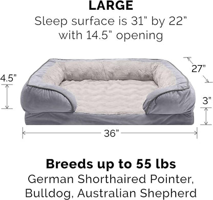 Furhaven Cooling Gel Dog Bed for Large/Medium Dogs w/ Removable Bolsters & Washable Cover 55 lbs