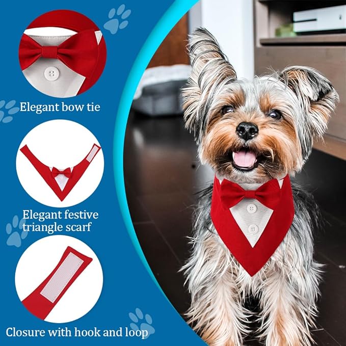 Dog Tuxedo, Formal Dog Wedding Bandana Adjustable Pet Collar with Bow, Small, Medium and Large Dog Wedding Clothing, Birthday Gifts for Dogs (Medium, Red)