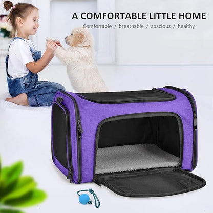 Henkelion Large Cat Carriers Dog Carrier Pet Carrier for Large Cats Dogs Puppies up to 25Lbs, Big Dog Carrier Soft Sided, Collapsible Travel Puppy Carrier - Large - Purple