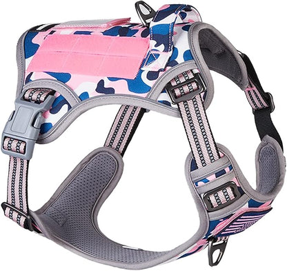 BUMBIN Tactical Dog Harness for Small Dogs No Pull, Famous TIK Tok No Pull Puppy Harness, Fit Smart Reflective Pet Walking Harness for Training, Adjustable Dog Vest Harness with Handle Pink Camo S