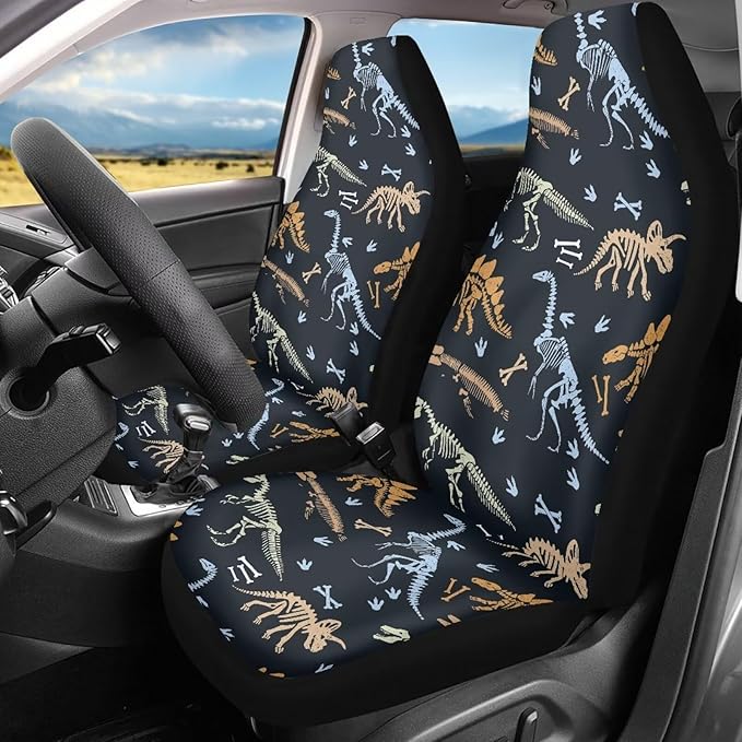UNICEU Dinosaur Skeleton Front Seat Covers 2 Pack