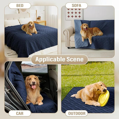 Dog Bed Cover for Pets - Blankets Rug Pads for Couch Protection Waterproof Bed Covers Dog Blanket Furniture Protector Reusable Changing Pad (Navy Blue+Stone Blue, 82"x102")