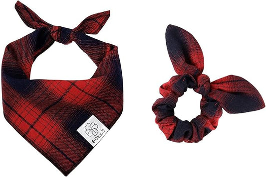 E-Clover Dog Bandanas Girl & Matching Scrunchie Set