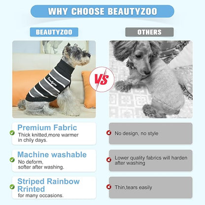 BEAUTYZOO Small Dog Sweater- Striped Pet Sweaters for Spring Summer Dog Clothes, Turtleneck Pullover Knitwear for Small Medium Large Dogs, Warm Coat Easter Outfit for Chihuahua Puppy Cat Boys Girls