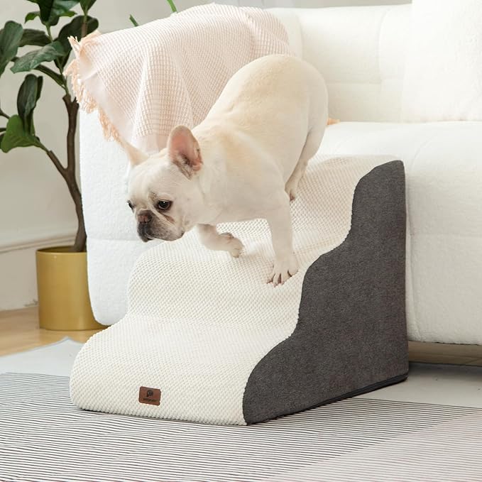 Pettycare Dog Stairs Ramp for High Beds and Couch 3 Steps,Beige