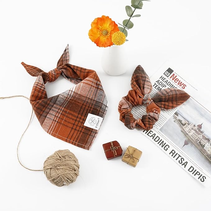 E-Clover Fall Dog Bandana & Matching Scrunchie-Thanksgiving Dog