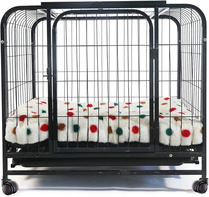 36 Dog Crate Pad Washable, Anti-Slip, Short Plush Fits 36x22 Dog Bed White with Colorful Dots Medium Dog Crate Beds