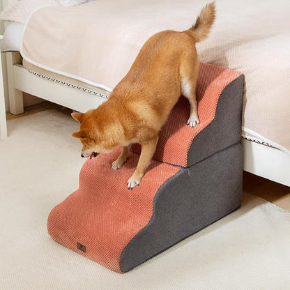 Pettycare Dog Stairs Ramp for High Beds and Couch 4 Steps,Brown