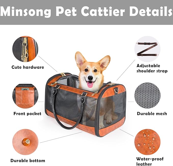 Dog Soft-Sided Carriers Pet Carrier for Small Dogs Cats, Fashion PU Leather Small Dog Carrier Pet Purse, Airline Approved Travel Pet Carrier for Puppy Kitten Small Animals (Brown)