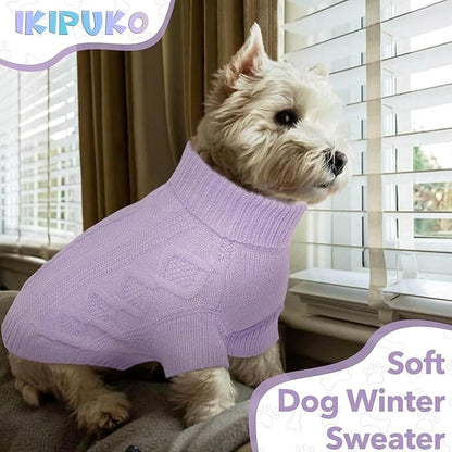 Small Knit Dog Sweater, Fall Puppy Sweaters Boys Girls, Dog Sweatershirt with Harness Hole, Halloween Sweater for Small Dogs, Thick Pullover Doggie Costumes for Toy Poodle, Yorkie, Purple S