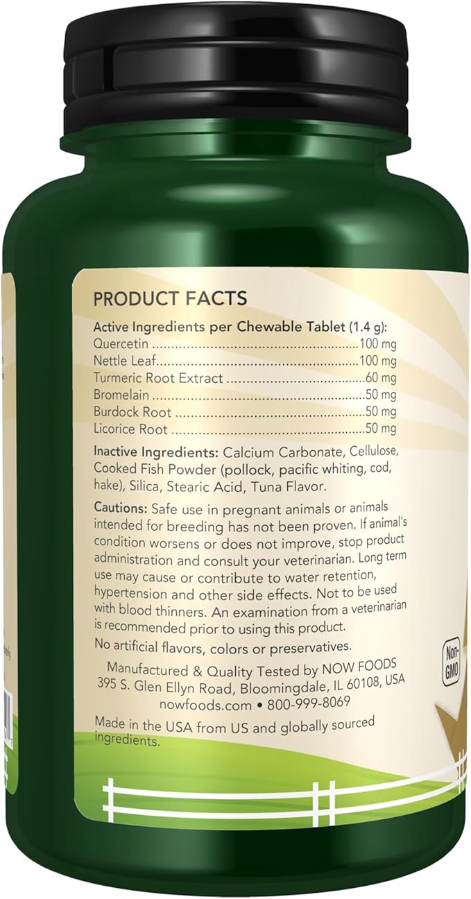 NOW Pet Health, Pet Allergy Supplement, Formulated for Cats & Dogs, NASC Certified, 75 Chewable Tablets