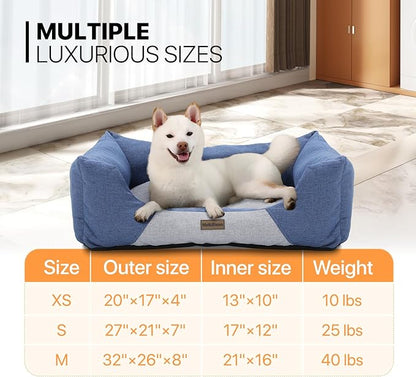 MoNiBloom 32"x26"x8" Dog Beds for Large Size Dogs Machine-Washable Linen-Like Fabric Pet Beds Warming Cozy Soft Bed for Dogs and Cat