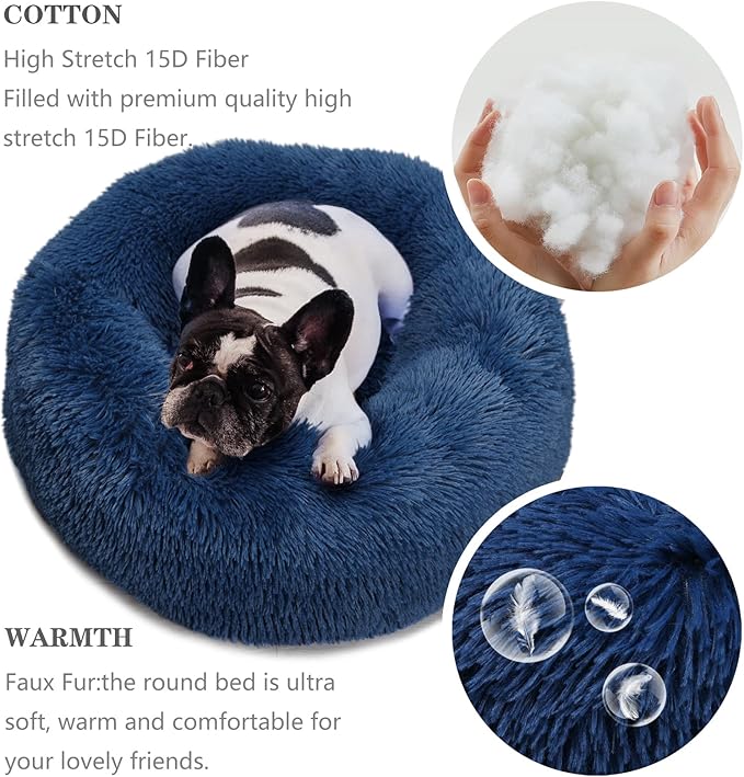 Puppy Bed for Calming Dog 23 Inches Navy 15 lbs