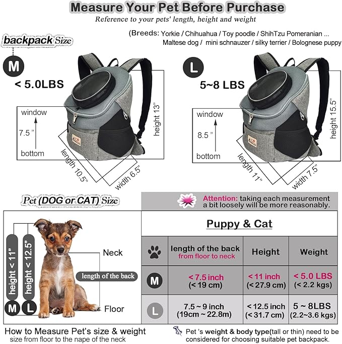 Pet Dog Carrier Backpack Adjustable Breathable Front Pack