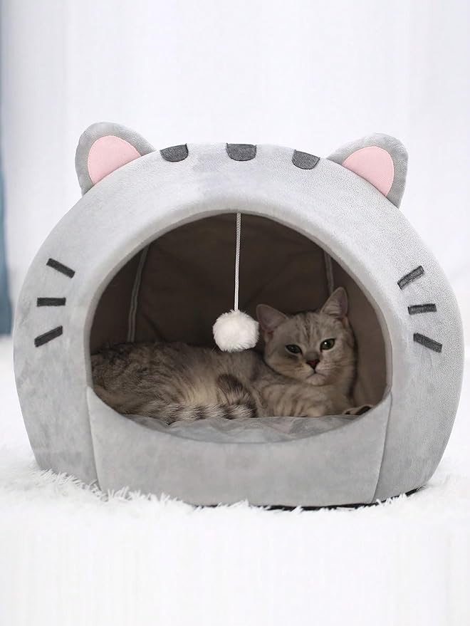 QWINEE Indoor Cat Bed Cave with Removable Cushion