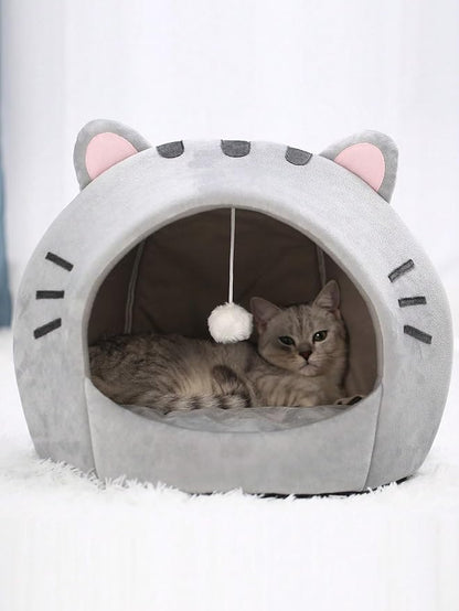 QWINEE Indoor Cat Bed Cave with Removable Cushion
