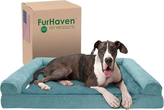 Furhaven Memory Foam Dog Bed for Large Dogs w/ Removable Bolsters & Washable Cover 125 lbs