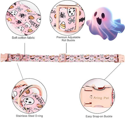 ARING PET Halloween Dog Collar-Cute Pink Pumpkin Dog Collar with Bow