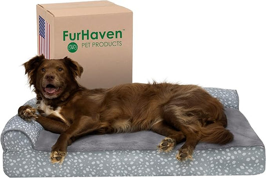 Furhaven Memory Foam Dog Bed for Large Dogs w/ Removable Bolsters & Washable Cover 95 lbs