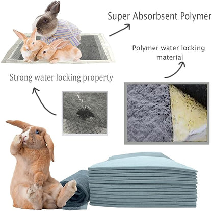 kathson 100 Piece Rabbit Pee Pads,Disposable Pet Pees Pad,Cage Black Carbon Liner,Super Absorbent Leak Proof Cushion Reduce Odor Bunny Training Accessories for Puppy Kitten Hamsters Hedgehog(S)